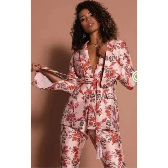 PREM THE LABEL blazer jacket dress floral cherry blossom Jacquard - Picture 5 of 9